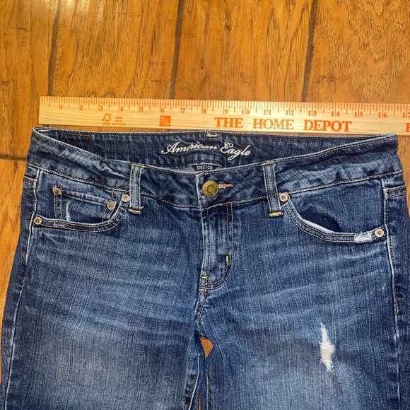 American Eagle Outfitters Dark Blue LOW RISE Flare Jeans Y2K woman’s 10 LONG - Picture 4 of 8
